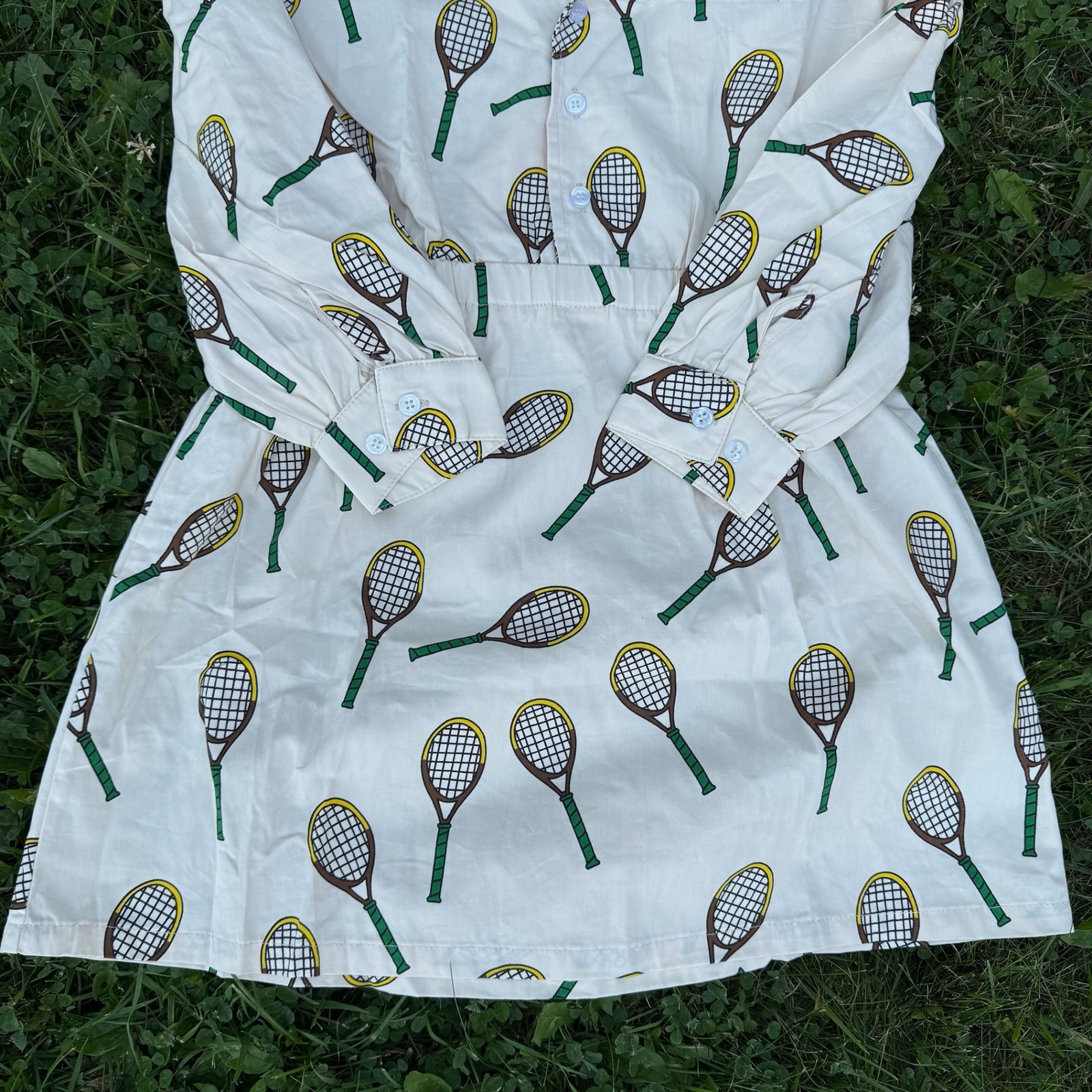Nwt Mini Rodini Tennis Racket Shirt Dress 8-9y Cream Organic Cotton Tunic Girls — image 4 of 8
